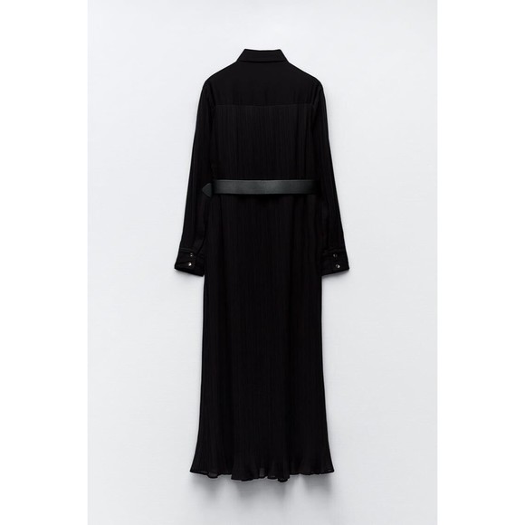 Zara Dresses & Skirts - ZARA Women’s Dress Long Sleeve Black Pleated Belted Midi Dress L NEW